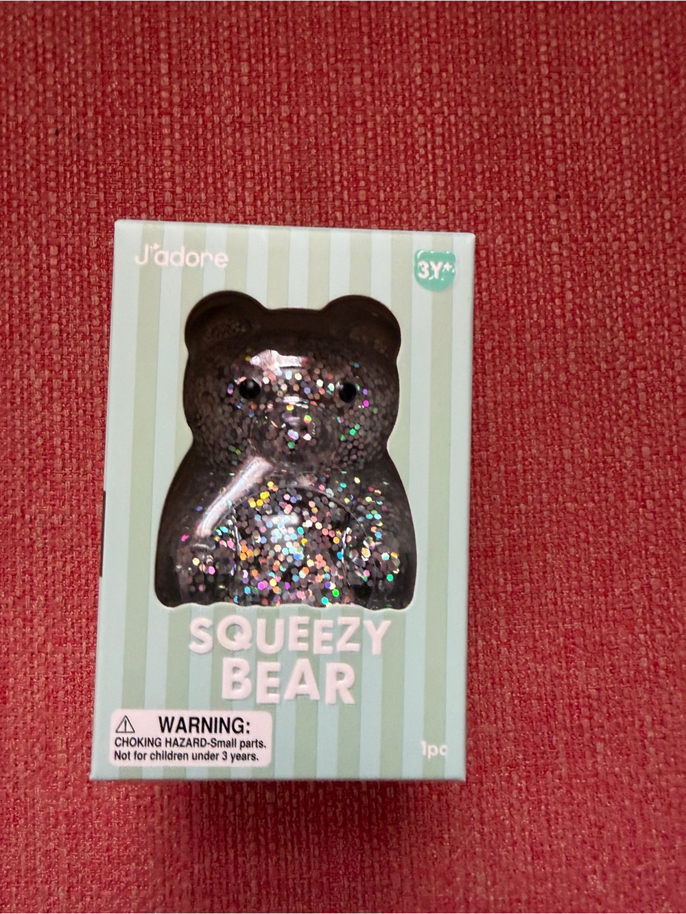 New J'adore Squeezy Bear Squishy Glitter Sensory Squeeze Squish Toy Green Silver